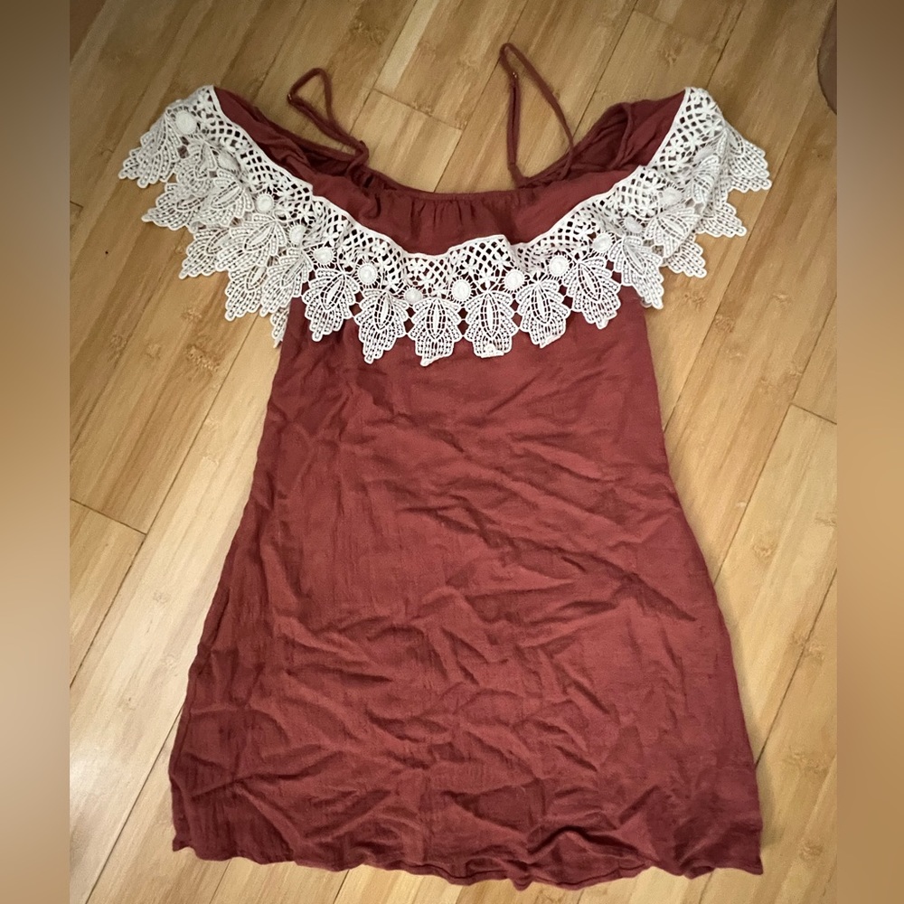 LSPACE Terracotta open shoulder dress